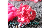 Stone Bead Finger Ring Red Coral